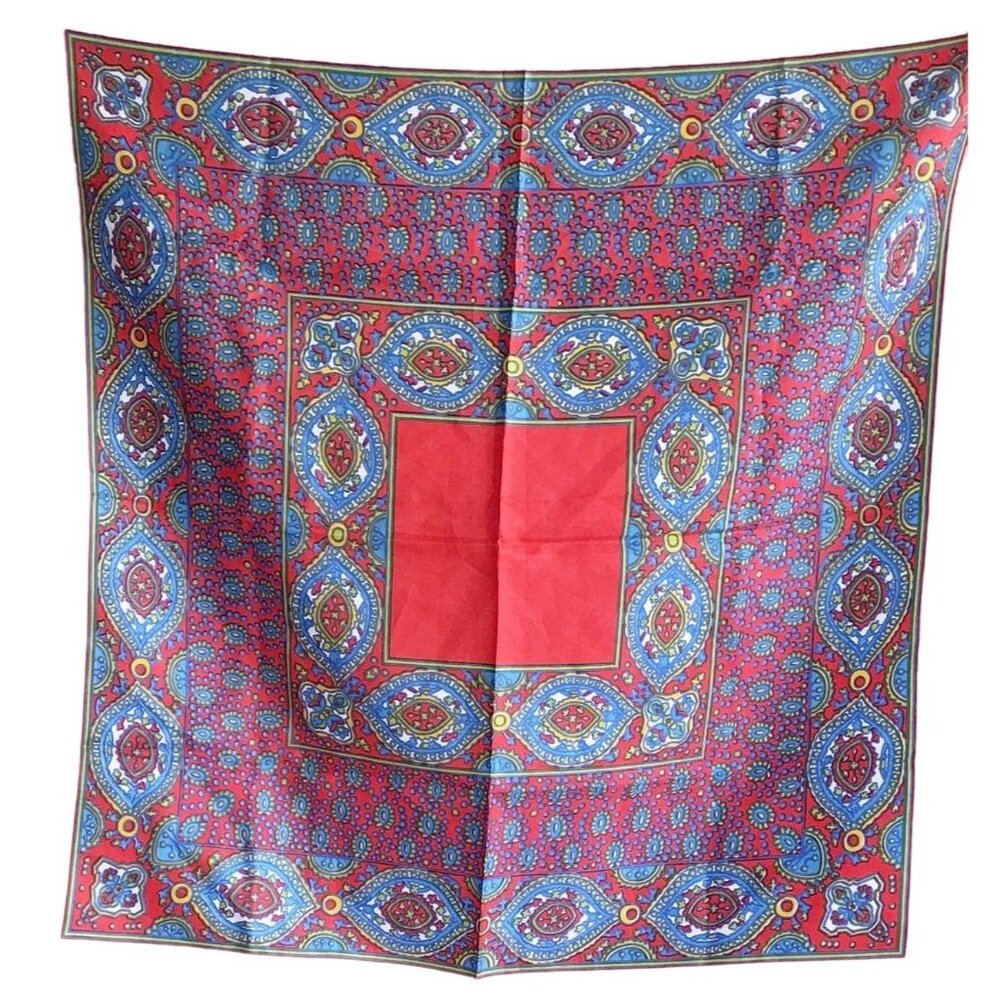 Large Square Scarf Made in Japan Floral Theme Red Blue Mini Flowers Vintage Acce